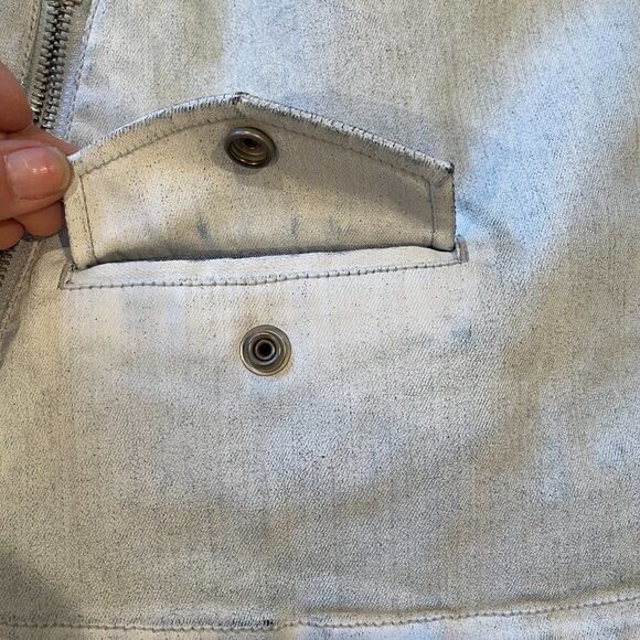 Armani Exchange Blue Full Zip White Washed Denim Cropped Moto  Jacket Size XS - Picture 4 of 10